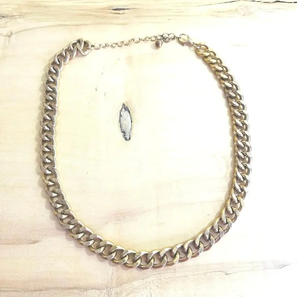 Vtg Solid Curb Cuban Link Chain Necklace Extender Retro